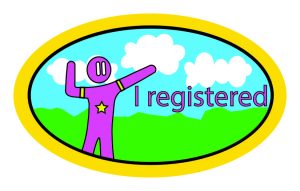 I Registered Sticker Design Selected For Cabarrus County featuring illustrated person outside with the text I Registered